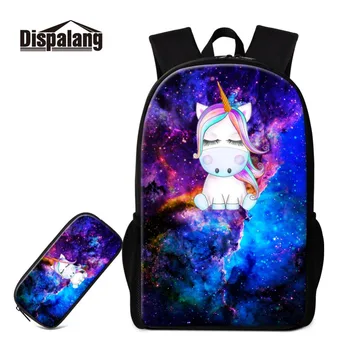 

Dispalang Unicorn Backpack 2 Pcs/set Children School Backpacks Galaxy Kids Schoolbag For Teenagers Student Book Bag Boys Satchel