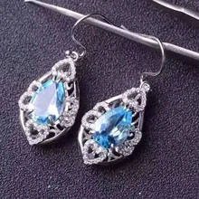 Натуральный голубой топаз Камень Серьги Серебро 925 природный камень серьги Женщины Личность Элегантные Серьги капли воды