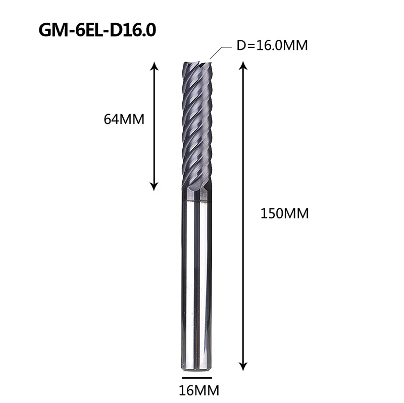 Фрезерный станок с ЧПУ GM-6E GM-6EL из твердой вольфрамовой стали 6 флейт с квадратной головкой с покрытием концевые фрезы для обработки металла HRC40 - Длина режущей кромки: GM-6EL-D16.0