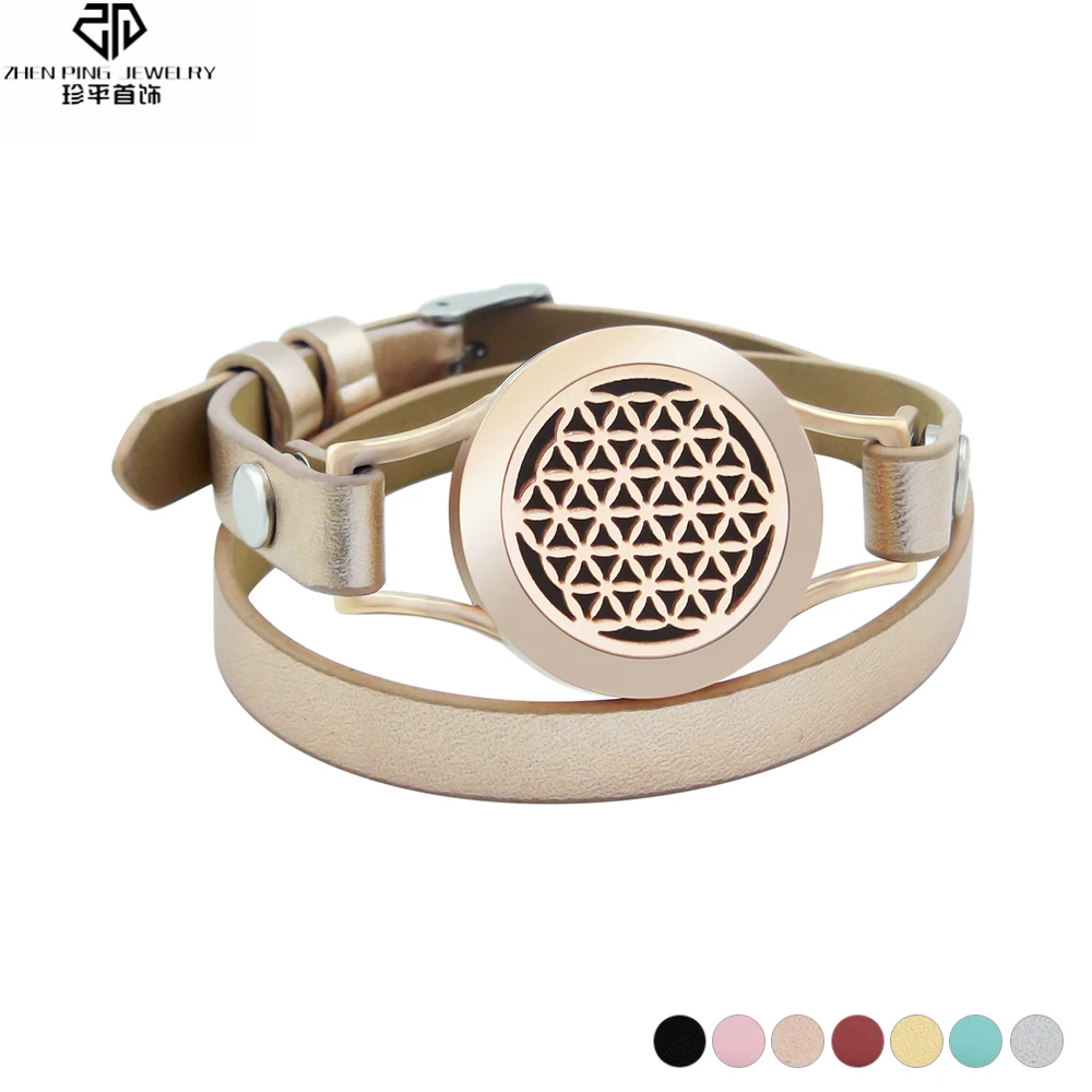 

Geometric Aromatherapy Essential Oil Diffuser Locket Bracelets Adjustable Genuine Leather Wrap Bracelet Women Wedding Party
