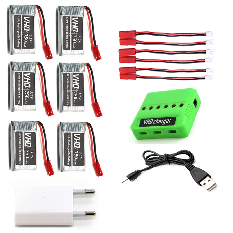 VHO 6 шт. 3.7 В 750 мАч 25c 1s1p 2.78wh Батарея и X6 Зарядное устройство для MJX X400 X500 X800 x300c X200