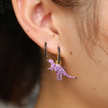 Брендовые Асимметричные женские серьги в виде динозавра из циркона ААА золотого цвета, Стерлинговое Серебро 925 пробы, Элегантные Изысканные украшения, серьги-капли