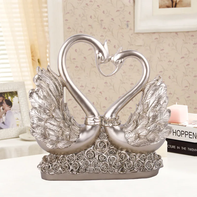 Resin Couple Swan Figurines Miniatures Statues Home Decoration