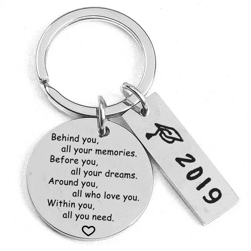 

2019 Keychain ring engraved Letter Graduation Ceremony Memorial Gift Graduation Caps Graduate Keychain Women Men Keyring#ES35