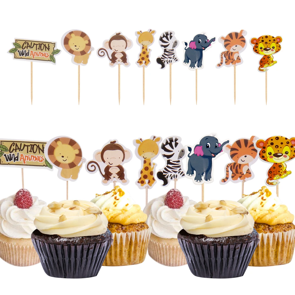 

24PCS Animal Cupcake Toppers Birthday Party Decoration Kids Baby Shower Cake Top Flag Cake Toppers Children Favor For Birthday