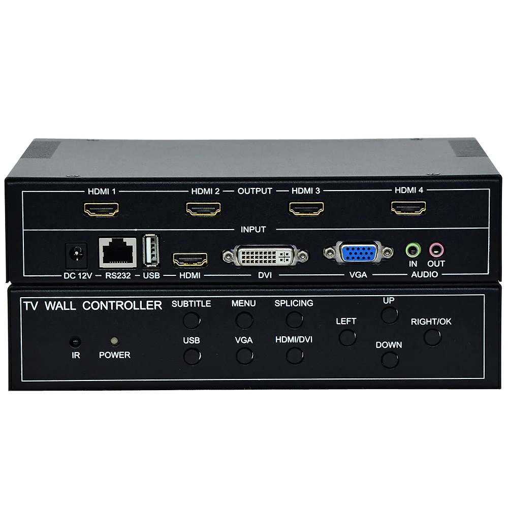 4 Channels TV Wall Controller 2x2 1x3 1x2 HDMI DVI VGA USB Video Processor TV Splicing Box With RS232 Control 4 Channels TV Wall Controller 2x2 1x3 1x2 HDMI DVI VGA USB Video Processor TV Splicing Box With RS232 Control
