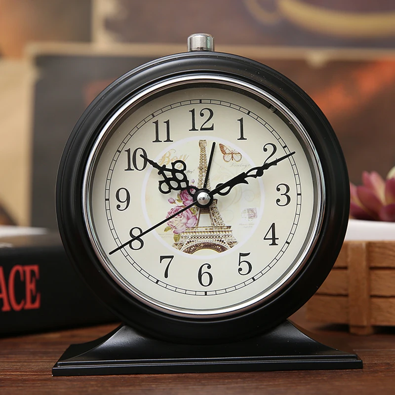 Ретро 4 дюймов металлический Настольный Будильник европейские антикварные бесшумные настольные часы с ночным светильник для спальни украшения дома