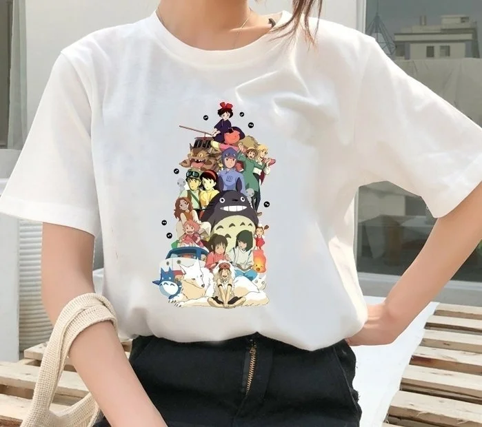 

HAHAYULE-JBH Japanese Anime Totoro Shirt Men Studio Ghibli Miyazaki Hayao Anime T Shirt Women Cartoon Clothes Summer T-Shirt