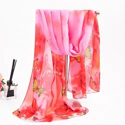 Цветочный принт бабочки женский шарф весна лето Шелковый шифоновый шарф декоративная Тонкая Шаль