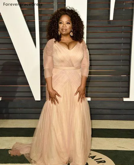 Платья знаменитостей Oprah Winfrey 2019 с v образным вырезом красный ковер праздничная
