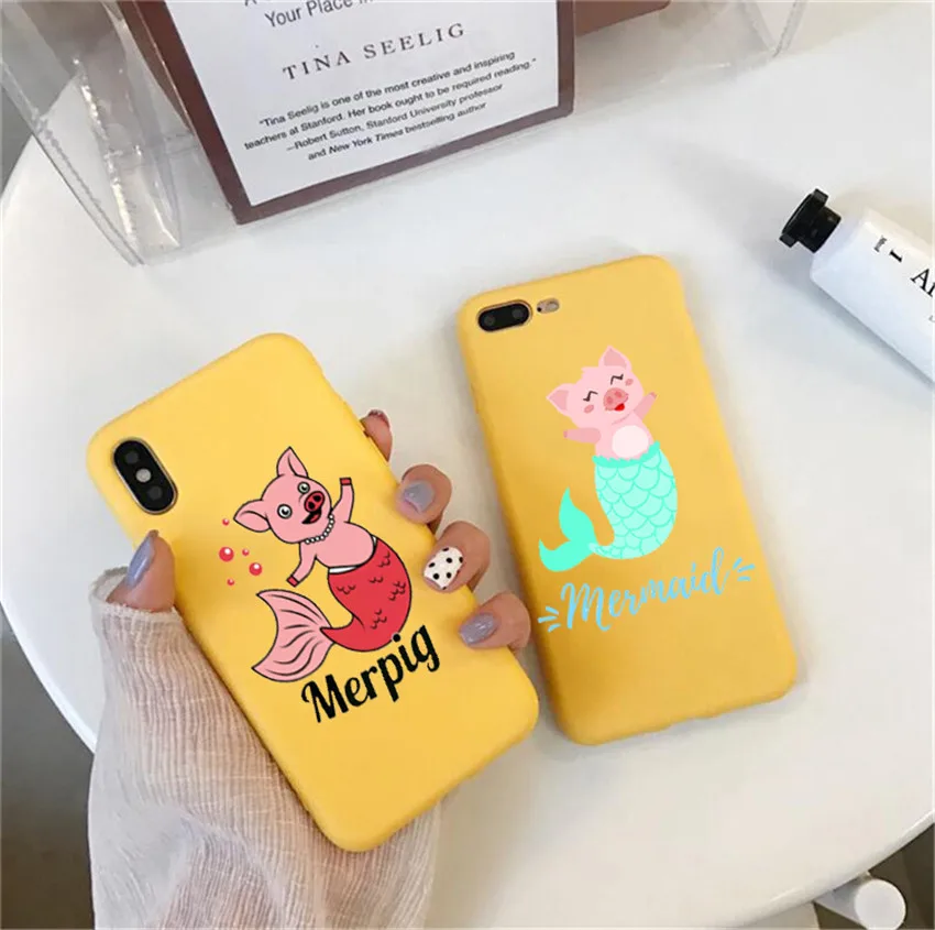 Милый розовый желтый чехол с русалочкой для iPhone 7 8 Plus XS силиконовый X 6S Max|Бамперы| |