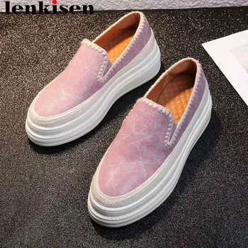 

2019 solid cow suede thick med bottom round toe platform slip on sneakers loafers straw decoration concise vulcanized shoes L10