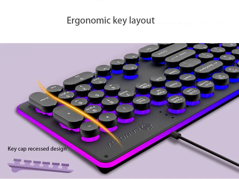 USB светодиодный Ретро клавиатура с подсветкой, круглая клавиатура-104 клавиш, винтажная стимпанк игровая клавиатура для ПК
