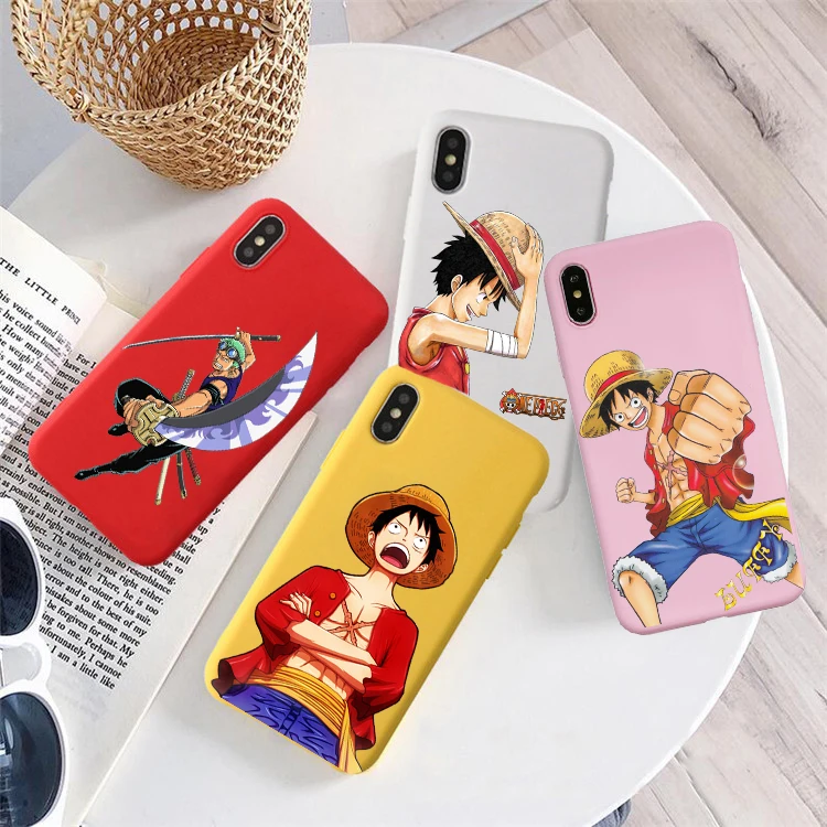 

For iphone 7 6 X Case Japanese anime collage one piece luffy Colored soft silicone Phone Case for iPhone 8 7 6 6S Plus X XS XR