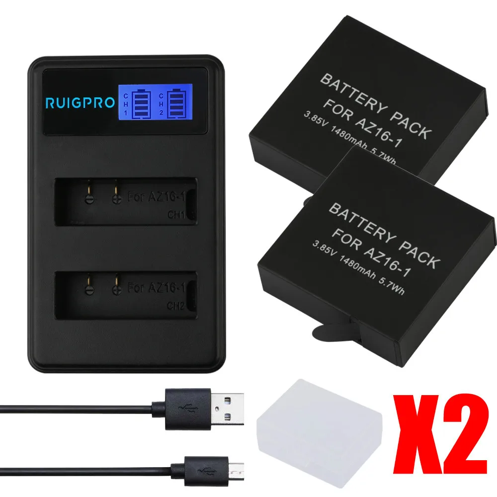 

RP 1480mAh 3.85V Battery AZ16-1 + LED USB 3slots Charger for Xiaomi Yi 2 4K Battery Original Xiao Mi Yi Lite Action Cameras