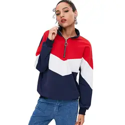 ZAFUL контрастные Half Zip Для женщин длинный рукав осень толстовка