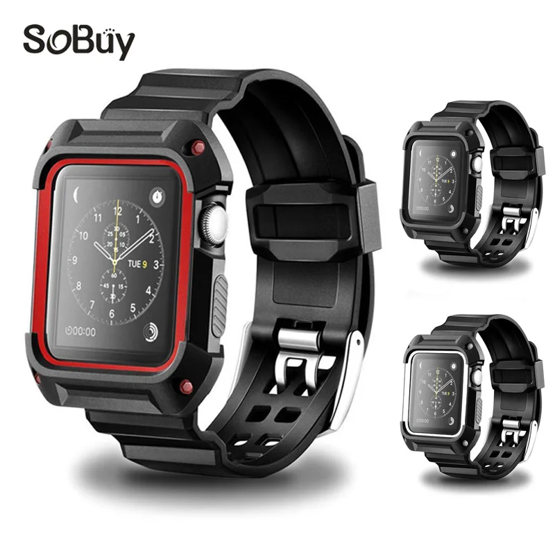 

for sport Silicone Wrist Strap Protective Case for Apple Watch Band 1 2 3 box series 38mm 42mm iWatch Bracelet with Frame