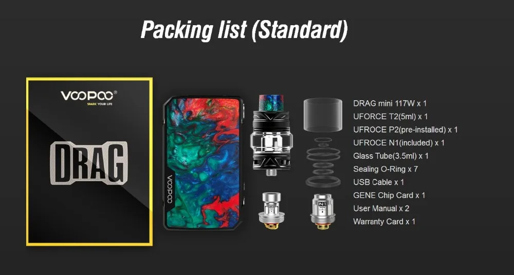 electronic cigarette Voopoo Drag Mini 117W TC Kit 4400mAh Built-in Battery With Uforce T2 SubOhm Tank U2/U3 Vape Vaporizer Kit