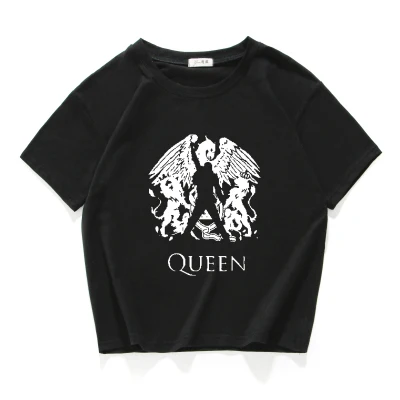 Блестящая рок-группа футболка с надписью Queen shirt femme хлопковая уличная футболка Фредди Меркурий женские топы хипстерский укороченный топ Женская одежда - Цвет: W375 black