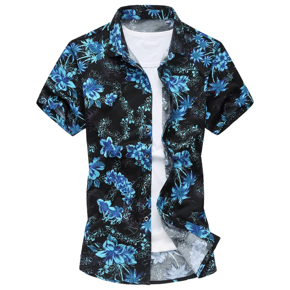 Preise Sommer Herren Kurzarm Strand Hawaiian Shirts Casual Blume Floral Shirts Plus Größe 6XL 2018 Neue Herren Kleidung Mode