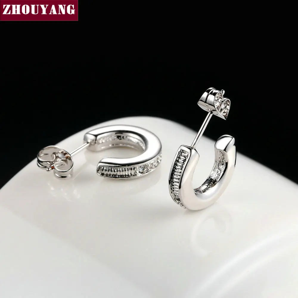ZHOUYANG Top Quality ZYE342 Classic Arc-shaped Crystal Silver Color Earring Austrian Crystal Wholesale