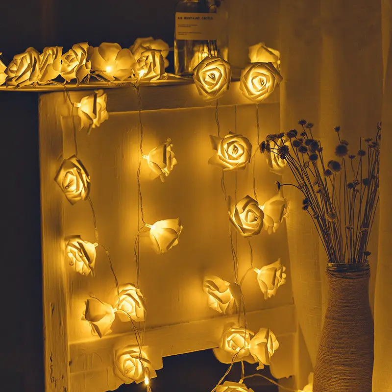 

2M 20LED Battery operated LED Rose Flower light Christmas holiday String Lights for Valentine Wedding party Garland Decoration