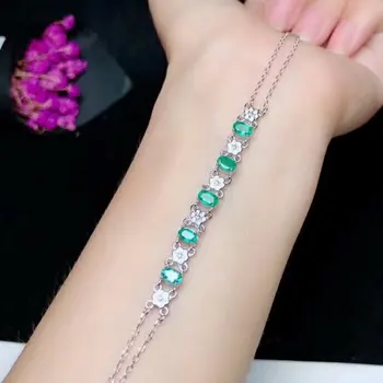 

shilovem 925 sterling silver real green Emerald Bracelets fine Jewelry women trendy wedding plant new wholesale yhk0305agml
