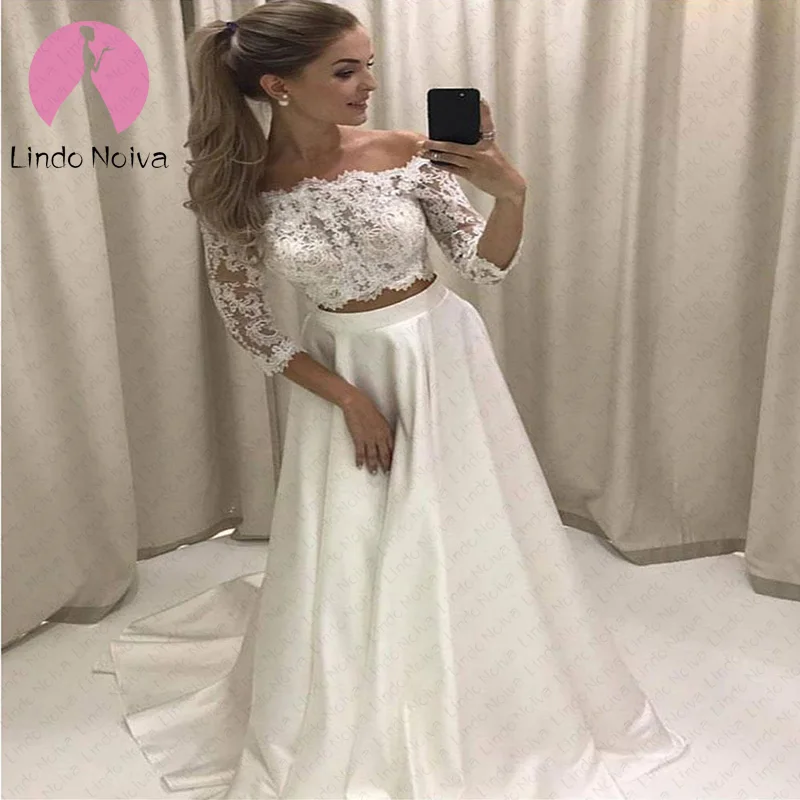 Vestidos De Noiva Белый для образцов A-Line прополка платья 2019 кружева 3/4 рукава Принцесса