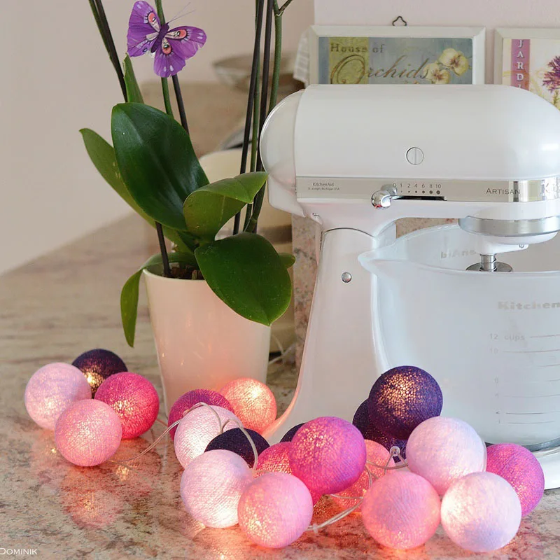 20 LEDs Cotton Ball String Light 3M Colorful Decorative Cotton Fairy