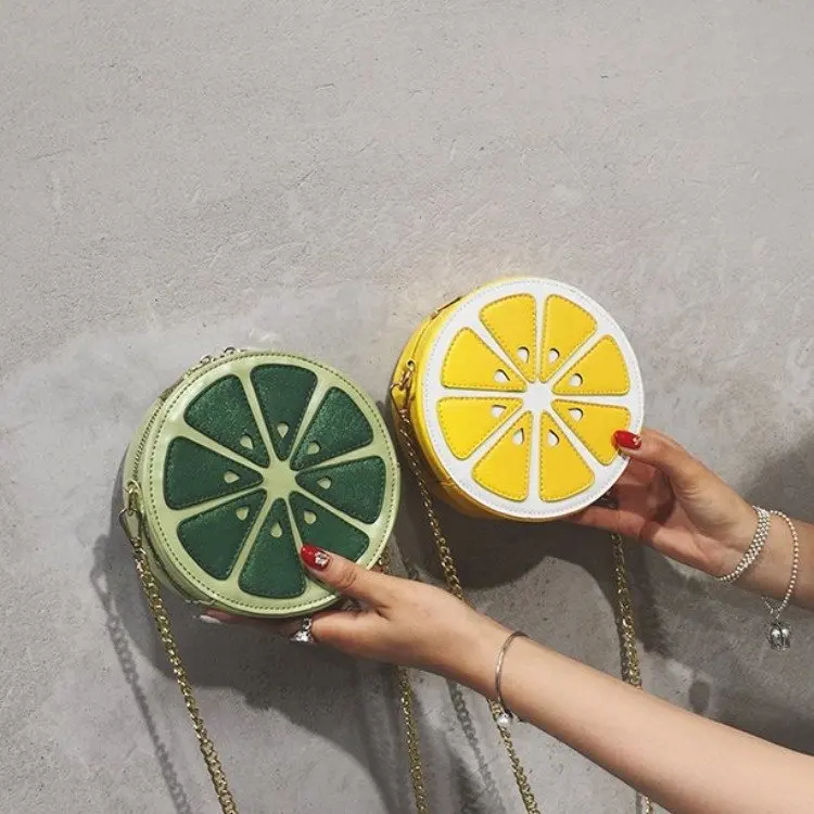 

Summer New Fashion Small Fresh Furit Shoulder Bag Personality Lemon Orange Chain Crossbody Bag Creative Lovely Fruit Flap Bag