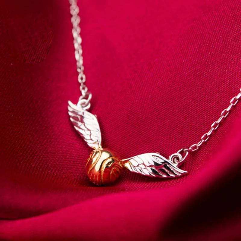HP Golden Snitch 925 Silver Pendant Necklace The Deathly Hallows Wing Charm Quidditch Gold Color Snitch Necklace Cosplay Movie HP Golden Snitch 925 Silver Pendant Necklace The Deathly Hallows Wing Charm Quidditch Gold Color Snitch Necklace Cosplay Movie