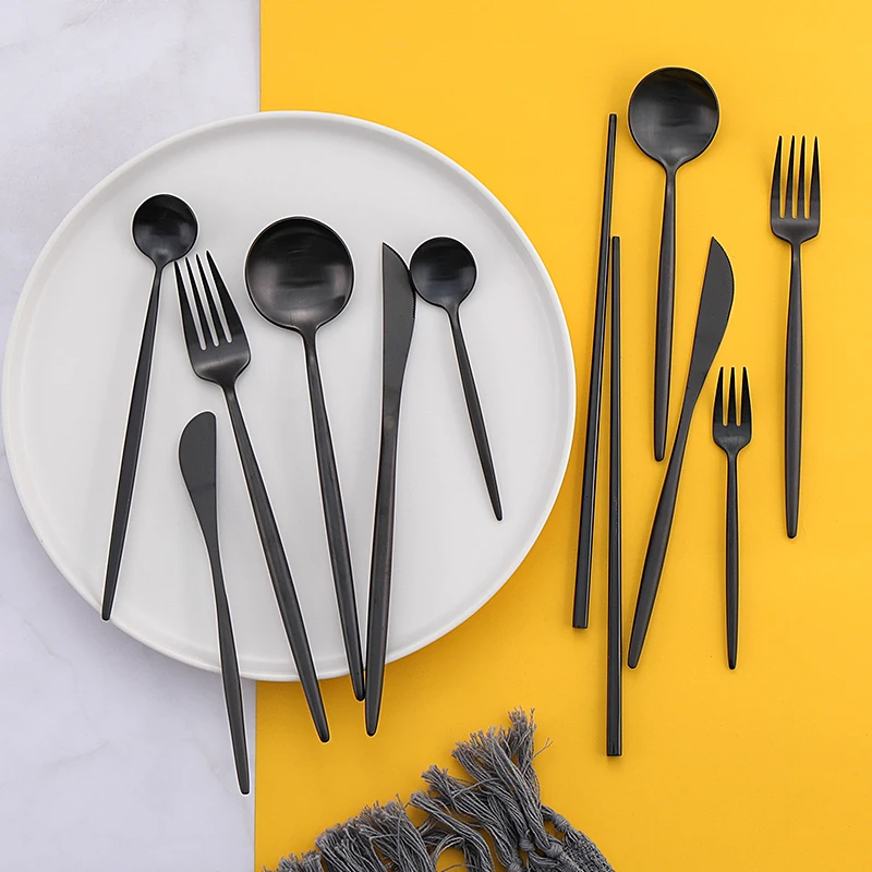 

Matte Black Cutlery Set Stainless Steel Flatware Set Kitchen Silverware Steak Tableware Dinnerware Spoon Fork Knife Chopsticks