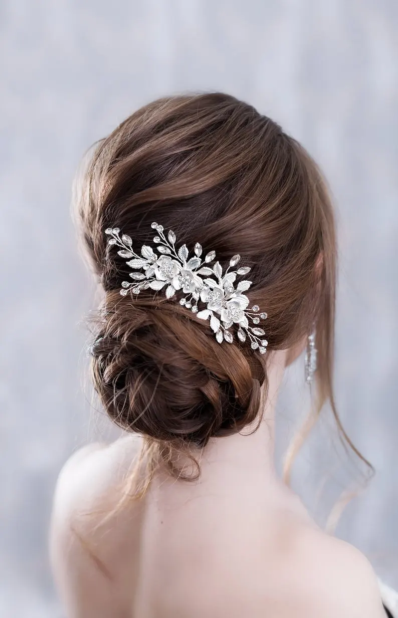 Цветочная повязка на голову, свадебные аксессуары для волос, Серебряные стразы, цветок, свадебная тиара, повязка на голову, гребень для волос, шпильки, свадебные украшения для волос