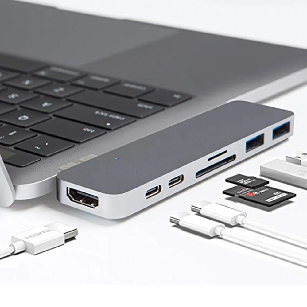 Doble cabeza TYPE-C a 2xUSB3. 0 HUB + SD/lector de tarjetas TF + USB-C Datos + PD carga + HDMI 4 K, para MacBook Pro 2017/2016 13