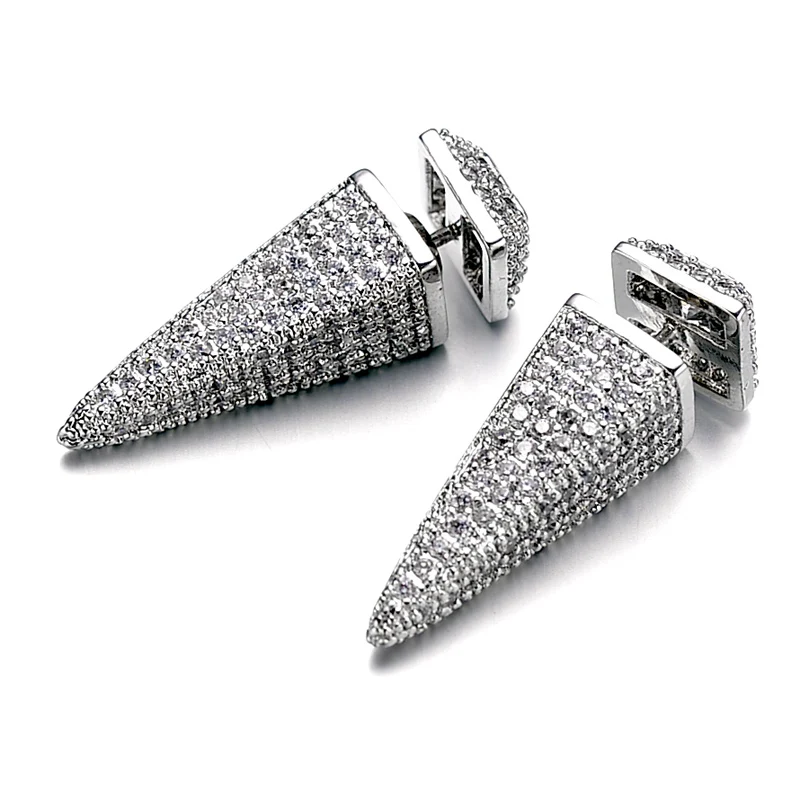 Unique Design Silver Plated Stud Earrings Full Pave Zircon Crystal Earrings For Men Women