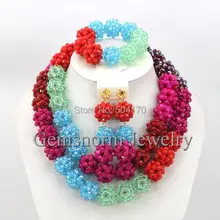 Прекрасный Африканский Свадебный и бисер комплект ювелирных изделий вариколированный Кристалл бусы ожерелье комплект украшений невесты GS663