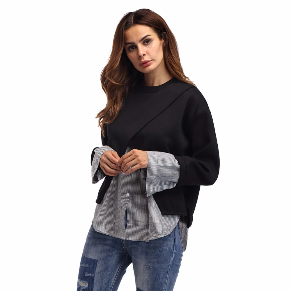 Fake 2 Piece Autumn Women t shirt 2017 Long Sleeve Loose T shirt for women T Shirt Femme Casual Tops&Tees One size for all (2)