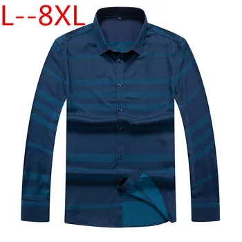 

Plus 10XL 8XL 6XL 5XL autumn spring mens Striped casual shirts long sleeve cotton dress shirt men retro style camiseta masculina