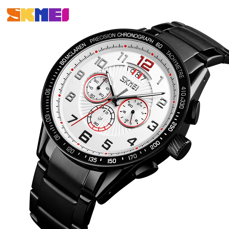 

SKMEI Quartz Men Watch Large Dial Calendar Timing Personality Top Luxury Stainless Steel Watch Waterproof Relogio Masculino 9176