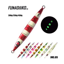 Funadaiko iscas de atum vertical jigs de água salgada brilho chumbo jigs 200g 250g 450g pesca em alto mar iscas velocidade vertical jigging