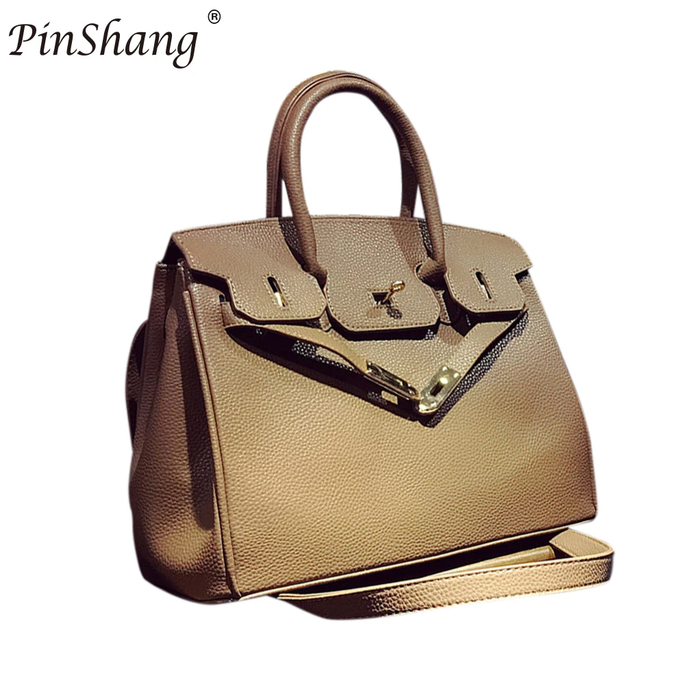 

PinShang Women Fashion Concise PU Lock Catch Closure Satchel Handbag Single Shoulder Oblique Cross Bag 2017 fashion retro ZK30