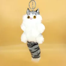 Cute Fluffy Lucky Cat Keychain Women Key Ring Holder Faux Bunny Rabbit Fur Pompom Key Chain