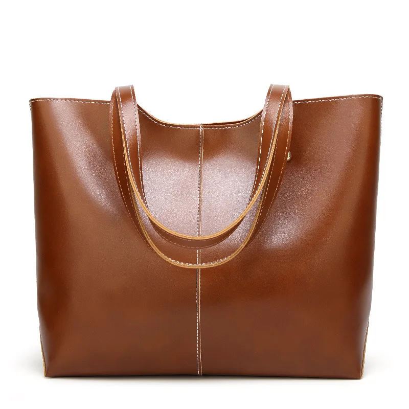

Fashion Ladies Handbag PU Leather Shoulder Bag Tote Soft Surface Patch Bag Suture Double Soft Zipper European and American Style