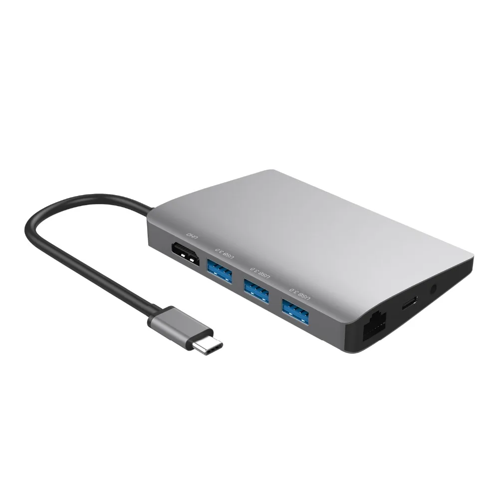 JZYuan 9 в 1 концентратор USB C 3,1 концентратор к HDMI 4 K/30Hz Ethernet RJ45 Тип C зарядная док-станция для MacBook Pro huawei P20 Pro usb-хаб 3,0