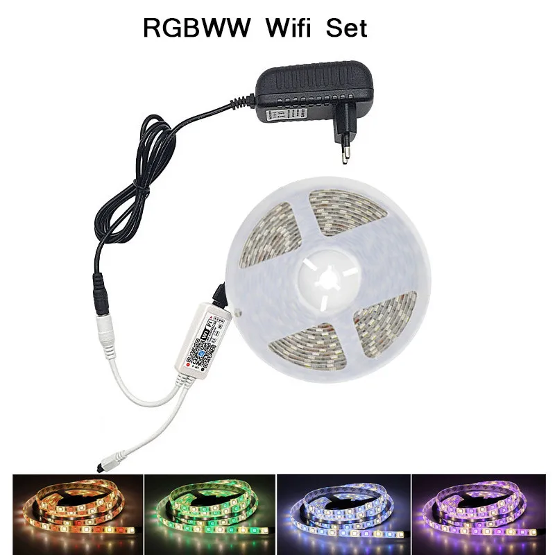 RGB DC 12 В светодиодный светильник, водонепроницаемый 10 м 5 м RGBW RGBWW 5050 60 светодиодный s/M SMD неоновая лента, Светодиодная лента, диод, Wifi контроллер, набор - Emitting Color: RGBWW wifi set