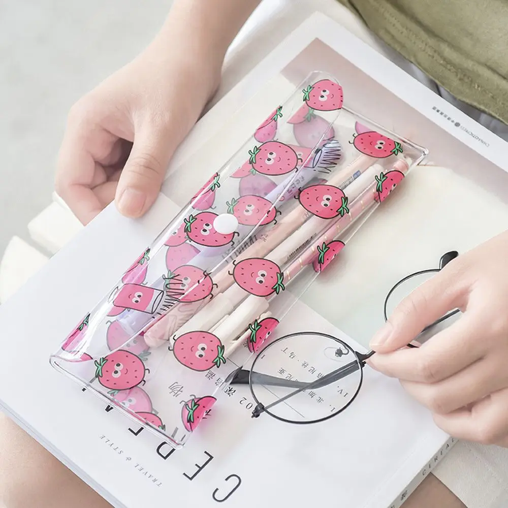 1 шт. Kawaii прозрачный мультяшный фруктовый узор пенал ПВХ большая емкость чехол
