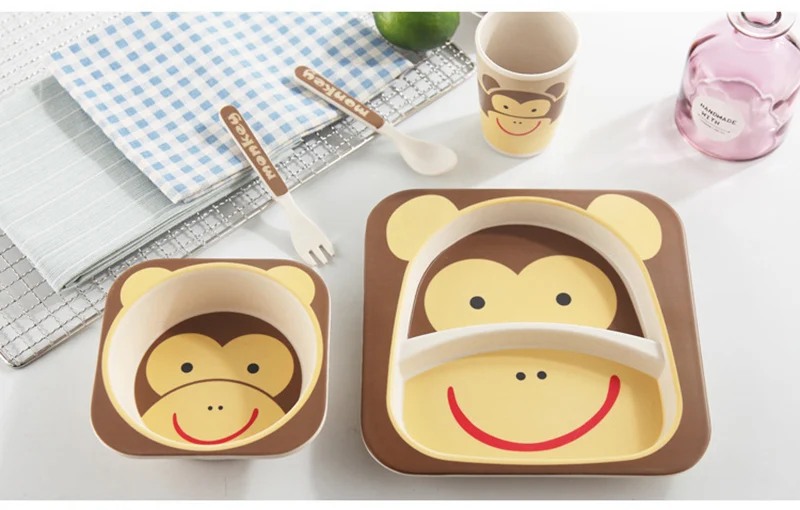 5 PcsSet Baby Bamboo Fiber Dinnerware Toddler Safety Tableware Set Bowl Cup Spoon Fork Feeding Dishes Kids Utensils BB5074 (14)