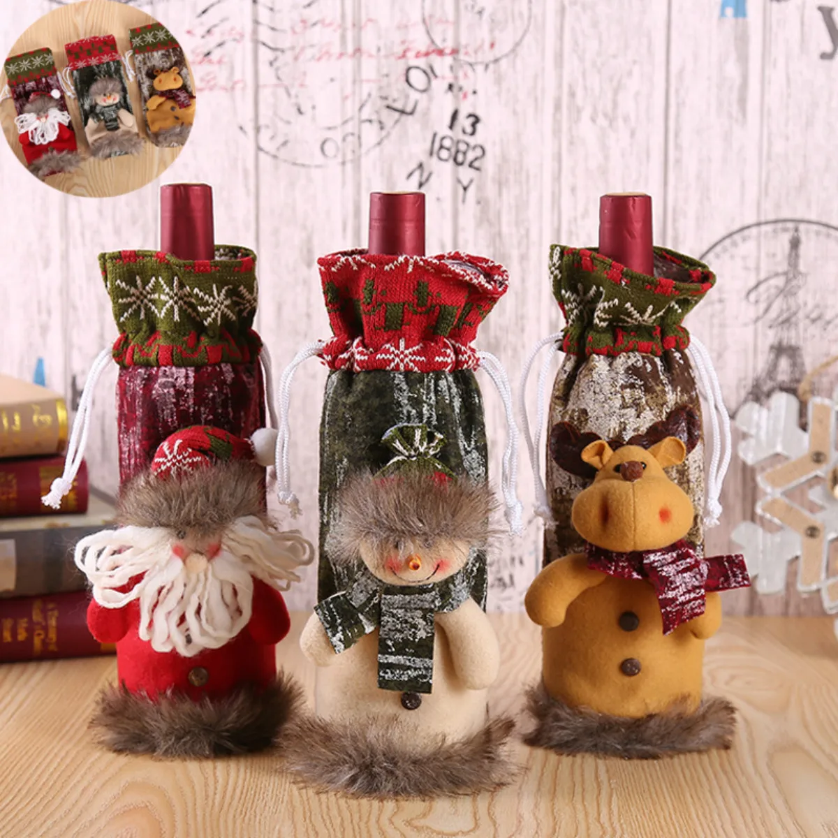 

2018 Christmas Wine Bottle Cover Santa Snowman Elk Christmas Gifts Bags Xmas Party Dinner Table Decoration Decor Gift