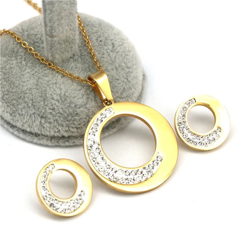

Fashion zircon Gold color Party Wedding earrings necklace set for women stainless steel jewelry sets