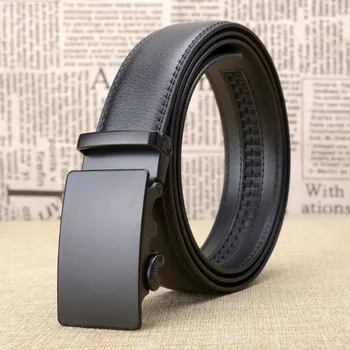 

2019 Automatic Buckle All Black Belts Split Leather Belts Luxury Male Business Belt Jeans Strap Oversize 125CM 130CM ZLB294
